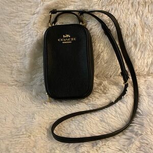 Coach Eva Black Pebbled Leather Crossbody With Gold Hardware.